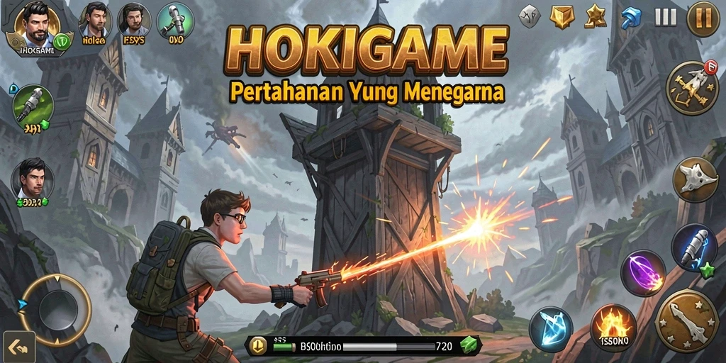 Gameplay inti HOKIGAME menampilkan pertahanan menara yang seru dan strategis.