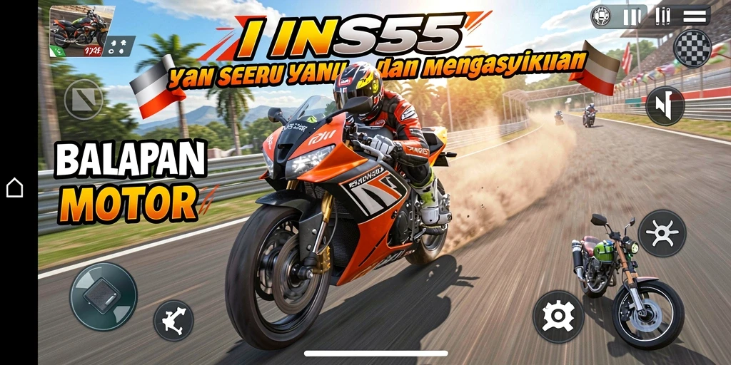 Tampilan menarik dari gameplay balapan motor di INS55.