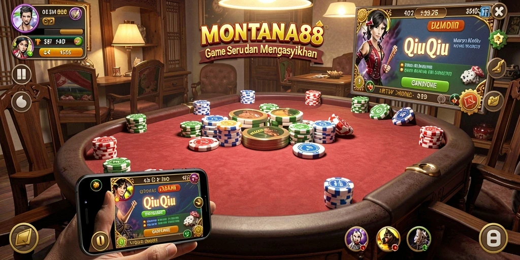 Screenshot utama MONTANA88 menampilkan gameplay QiuQiu yang seru.