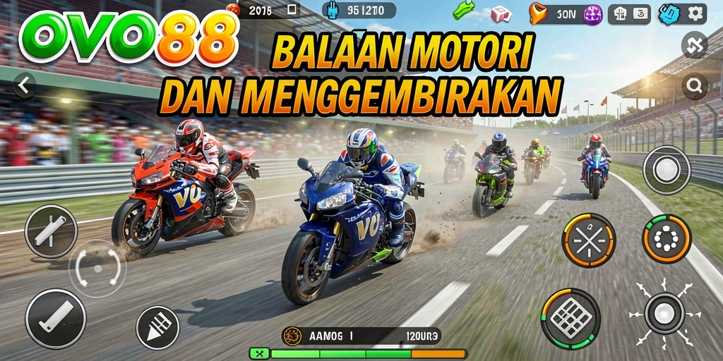 Gameplay seru di OVO88 menunjukkan kecepatan balapan motor.