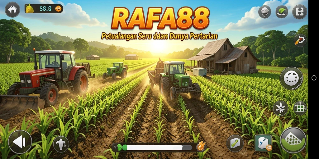 Screenshot gameplay RAFA88 menampilkan pertanian yang subur dan interaktif.