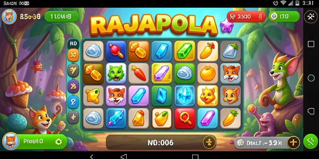 Tangkapan layar gameplay RAJAPOLA yang menunjukkan desain match-3 yang menarik.
