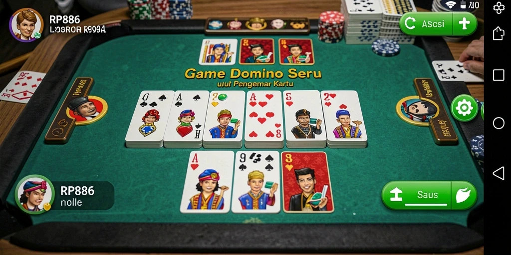 Tampilan seru gameplay RP886 yang menggugah selera bermain Domino.