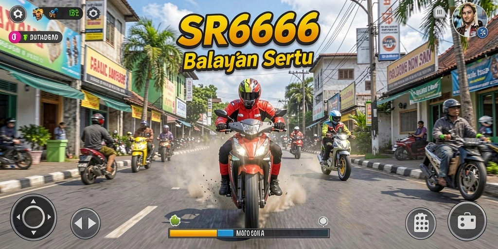 Tampilan gameplay seru di SR6666 dengan motor balap.