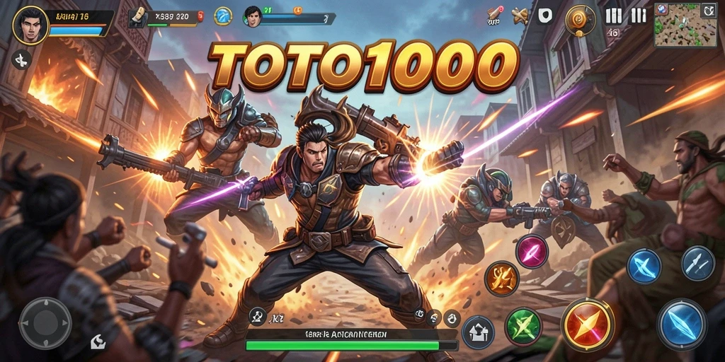 Tangkapan layar TOTO1000 menunjukkan aksi menegangkan di arena pertarungan.