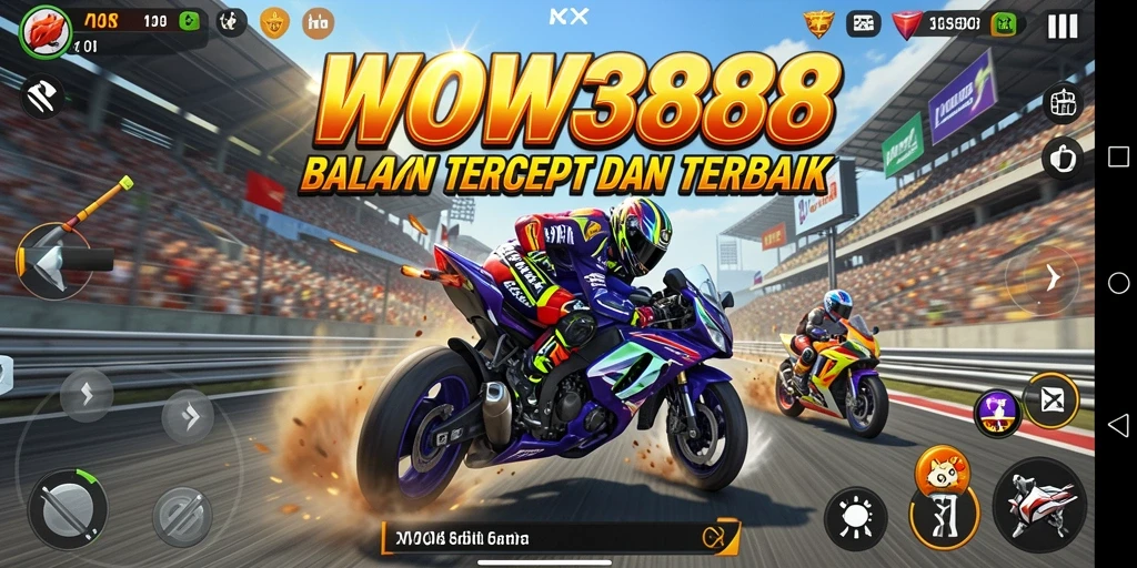 Screenshot menunjukkan aksi balapan motor yang mendebarkan dalam WOW388.
